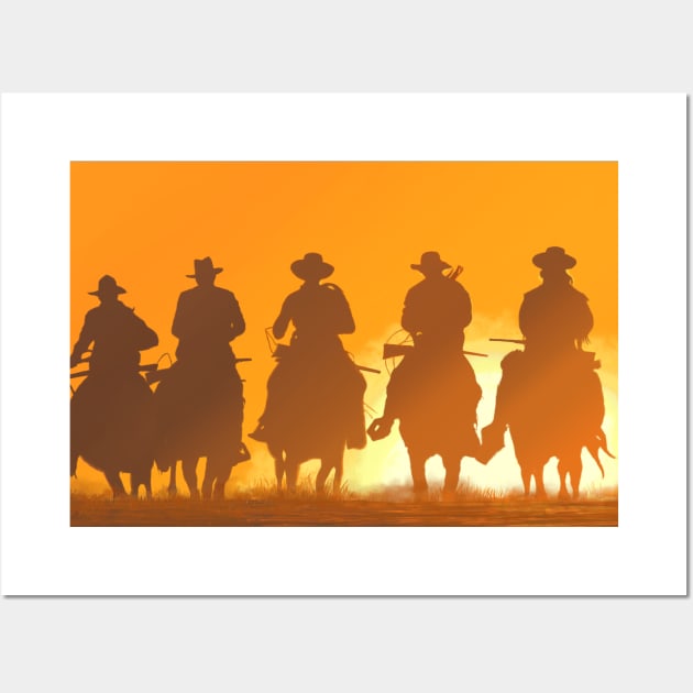 Five Cowboys ride at Sunset Wall Art by CompellingPhotography